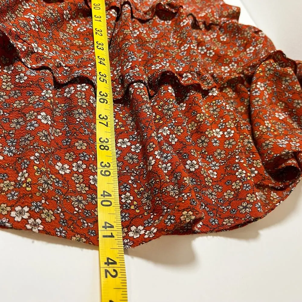 Floral Midi Dress Orange XS‎ Tiered Ruffle Peasant Cottage Boho Cowgirl Prairie - Image 7