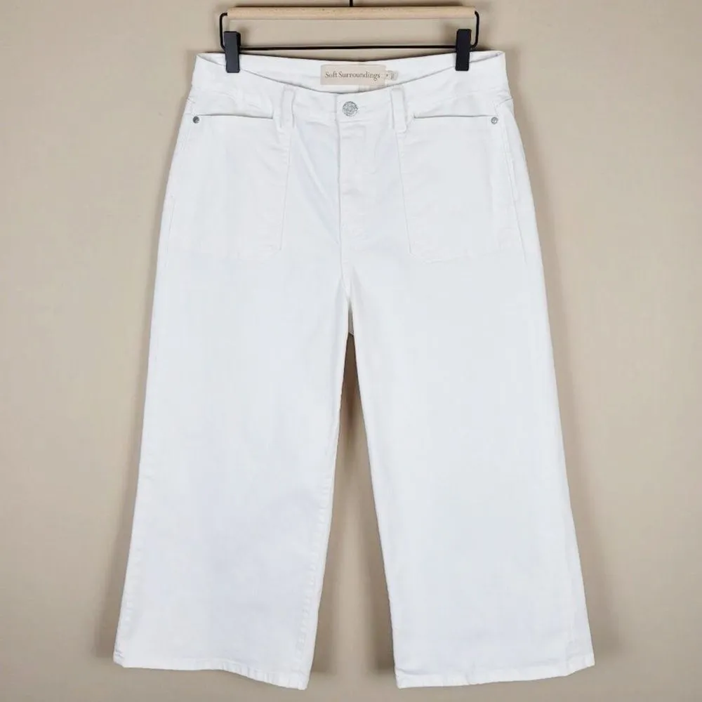 Soft Surroundings Cropped Wide Leg Jeans Stretch Patch Pockets White Size 18W - Image 5