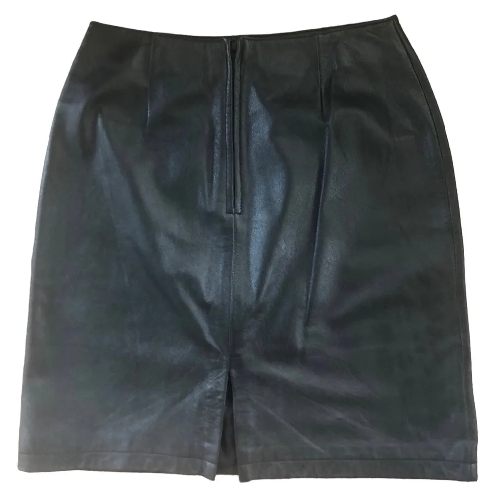 VTG Wilson’s Maxima 100% Leather Knee Length Pencil Skirt Sz 8 Black  Fall Vibes - Image 2