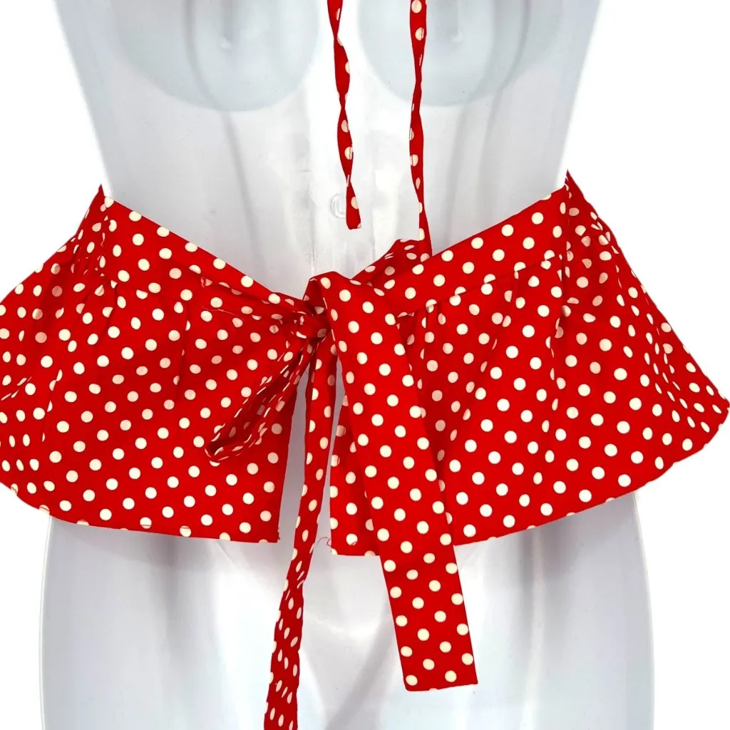 Fanco Red Polka Dot Peplum Open Back Crop Top Adjustable Tie Back Size Small - Image 7