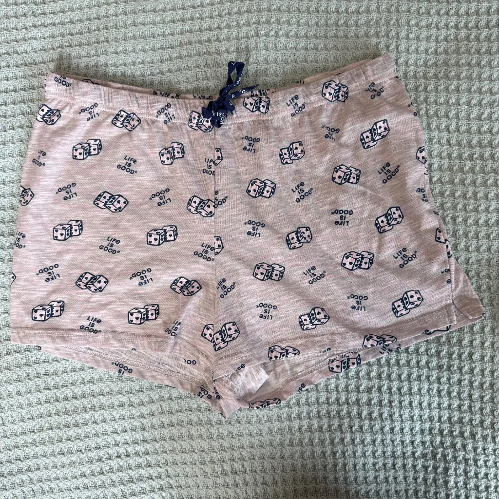 Life is Good Pajama Set Womens Large Heart Dice Valentines Day Shorts Shirt Top - Image 9