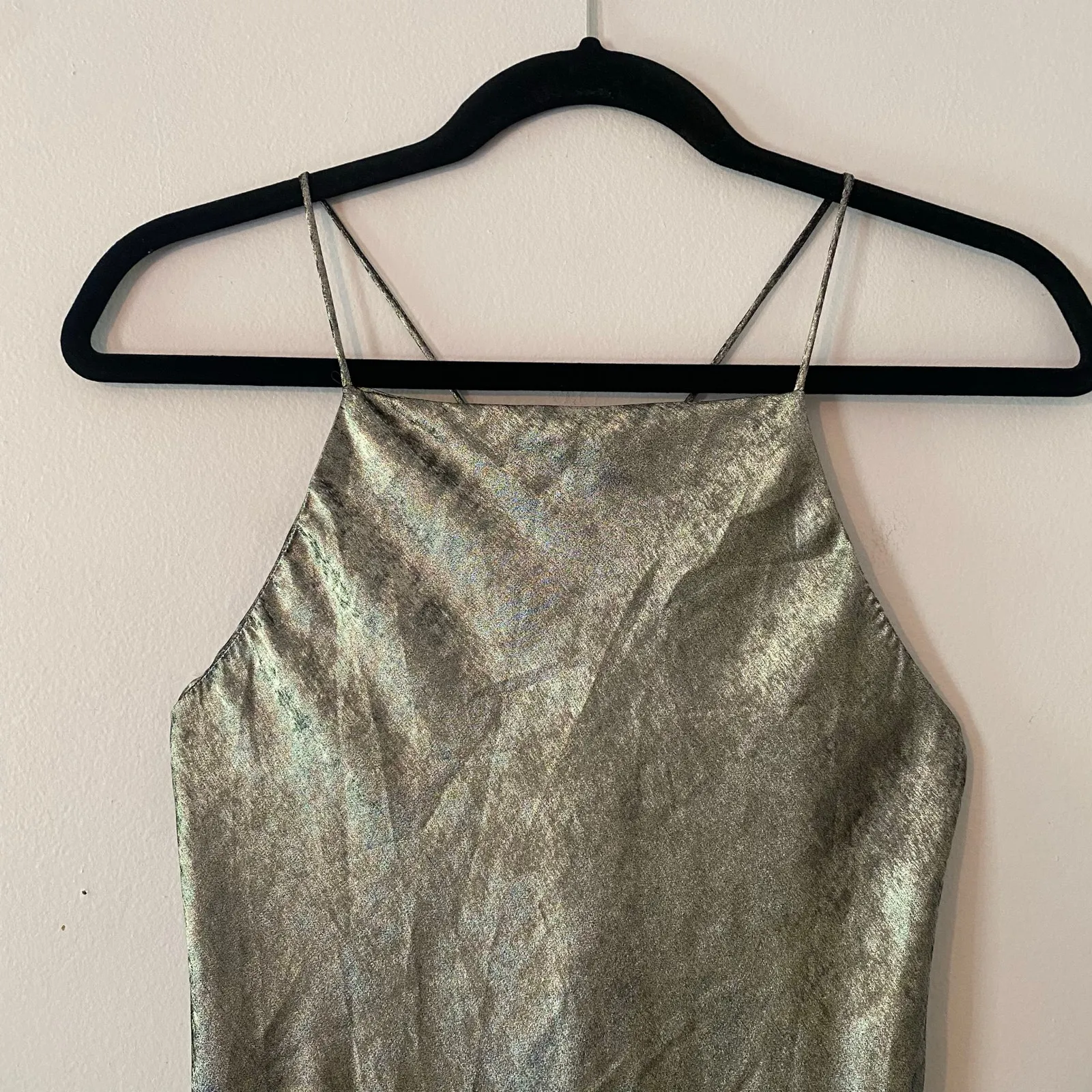 NWT Zara Silver Metallic Strappy Sleeveless Midi Dress Slit Women's size Small - Image 4