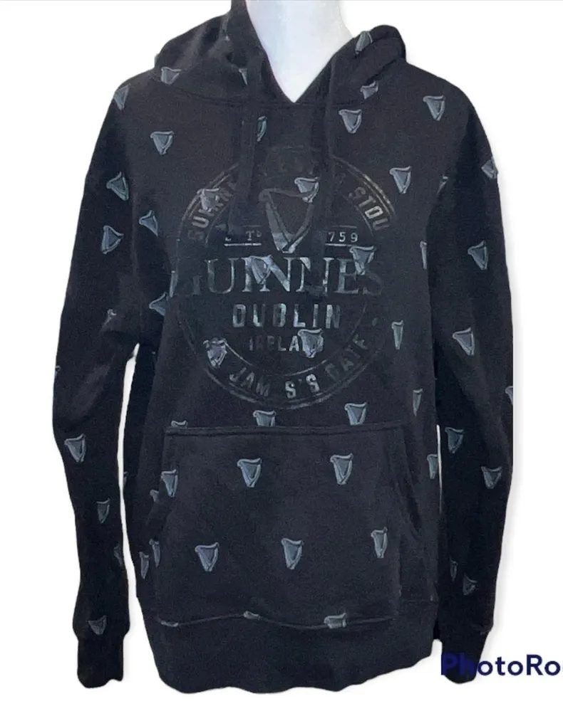 Guinness Dublin Black Logo Hooded Kangaroo Pocket Sweatshirt Size Medium - Image 1