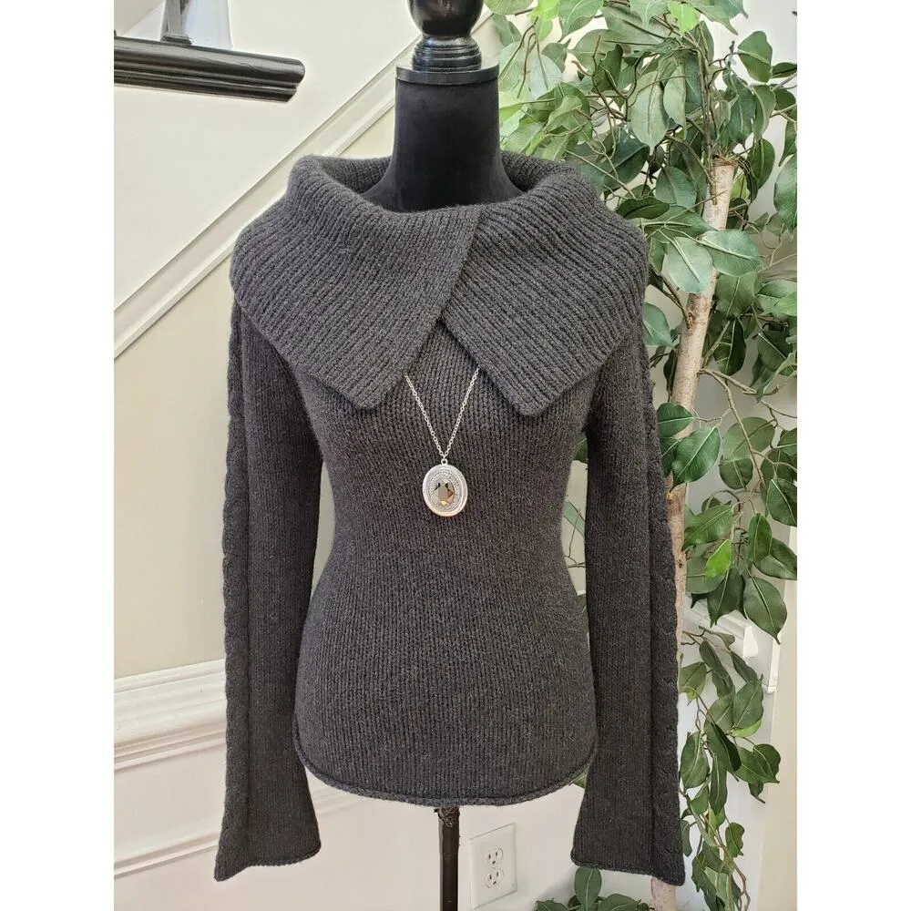 Women's Gray Solid Knit Polyester Pullover Cowl Neck Long Sleeve Sweater Small - Image 9