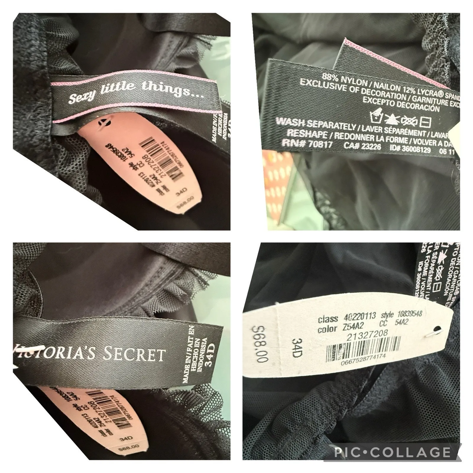 Victoria's Secret Sexy Little Things Babydoll Lingerie Bow Black Rhinestones 34D - Image 10