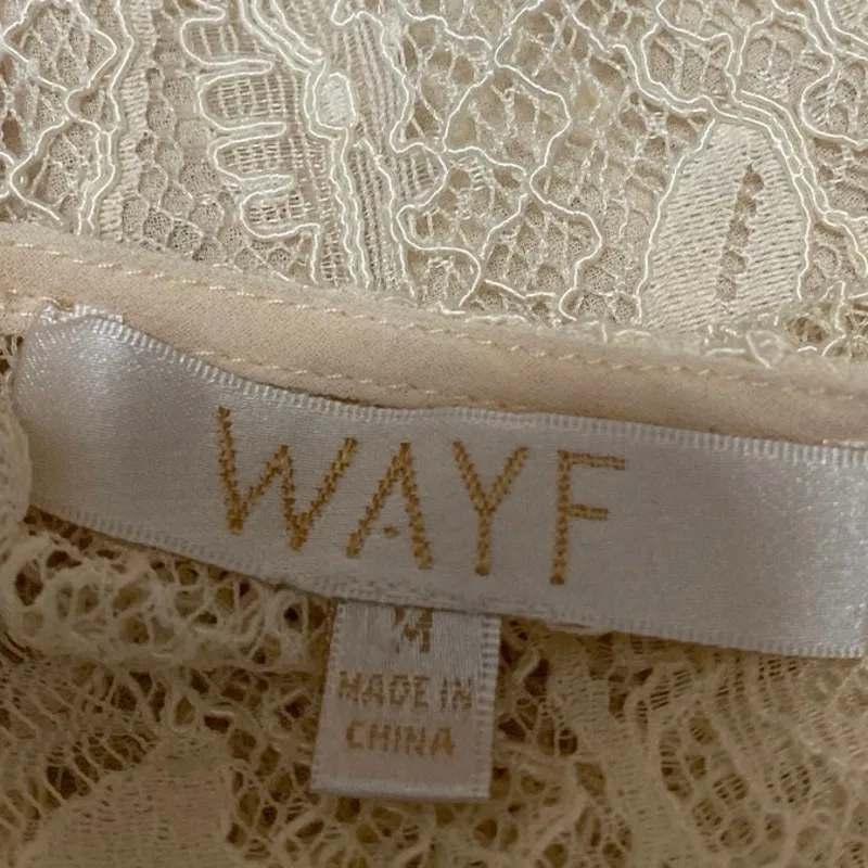 WAYF Cream White Lace Floral Long Bell Sleeve Tie Front V-neck Crop Blouse Top M - Image 3