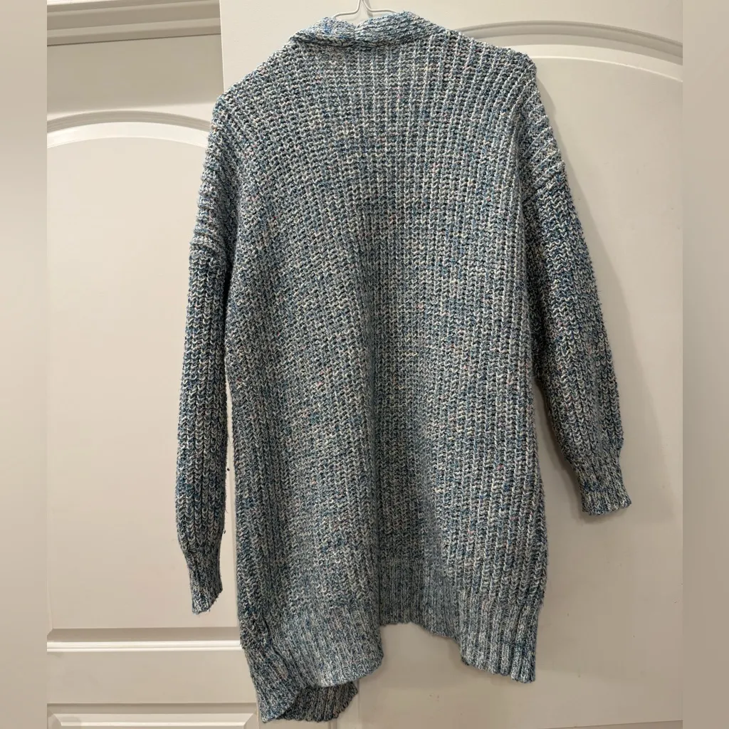 Lulus  Heathered Blue Cardigan Sweater - Image 3