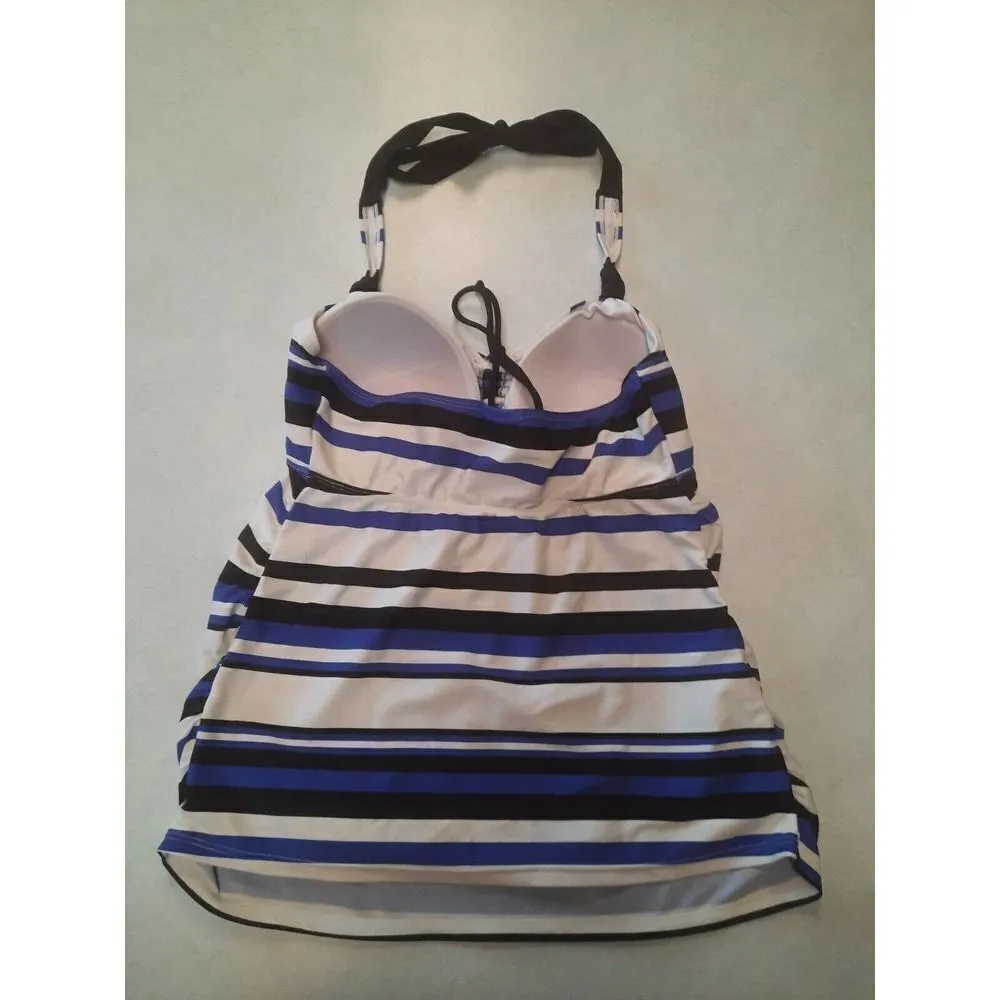 Motherhood Maternity S Small Tankini Swim Top Blue White Stripes - Image 2