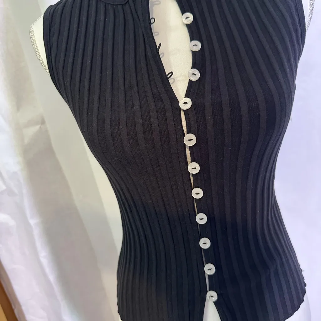 Free People Black Ribbed Button-Front Tank Top - Image 4