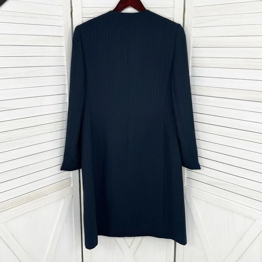 Dress Barn Pinstripe Long Line Blazer Jacket Blue Tan‎ 10 Suit Coat - Image 10