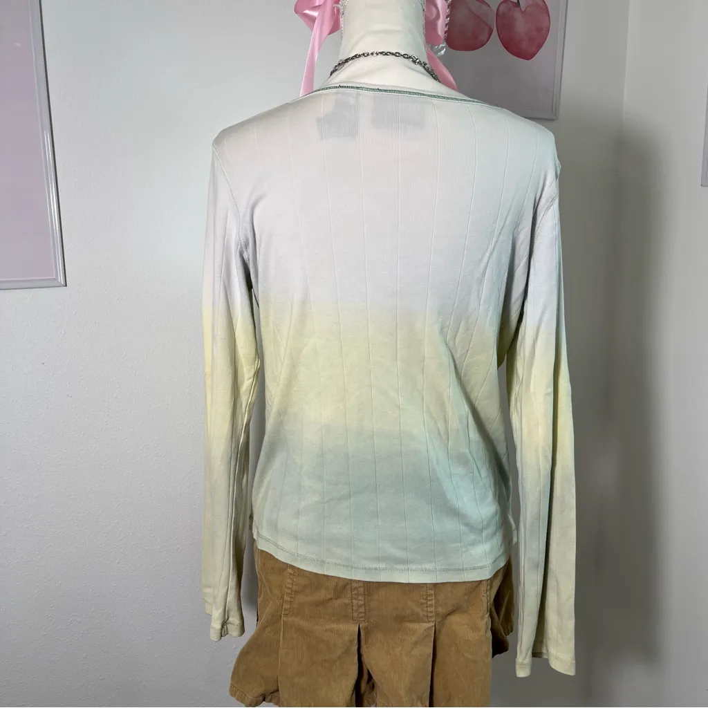 Vintage Y2K Boho Ombre Green White Long Sleeve Shirt Womens‎ Large - Image 5