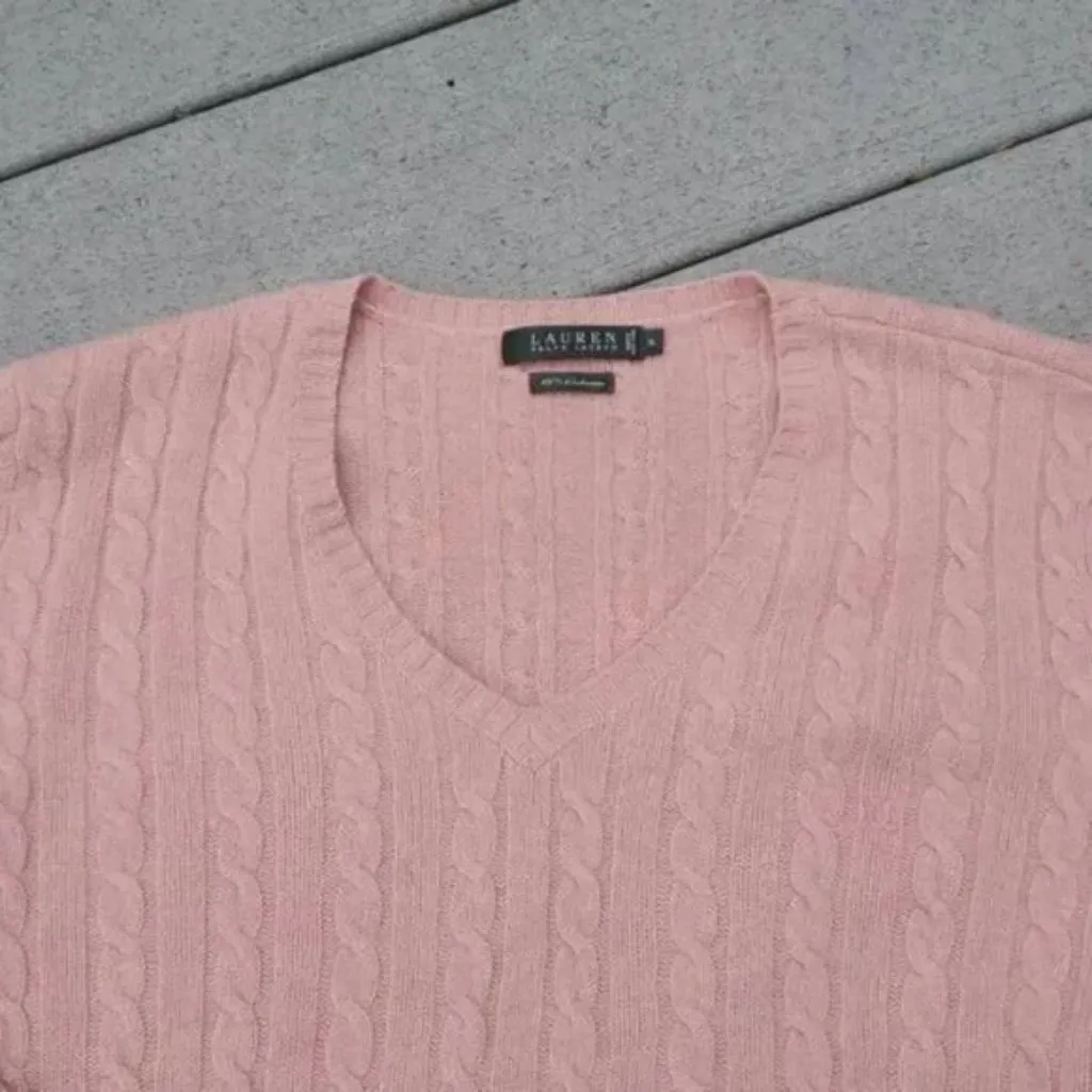 Lauren Ralph Lauren Cashmere V-Neck Knit Sweater | Cashmere Cable Knit Sweater - Image 2