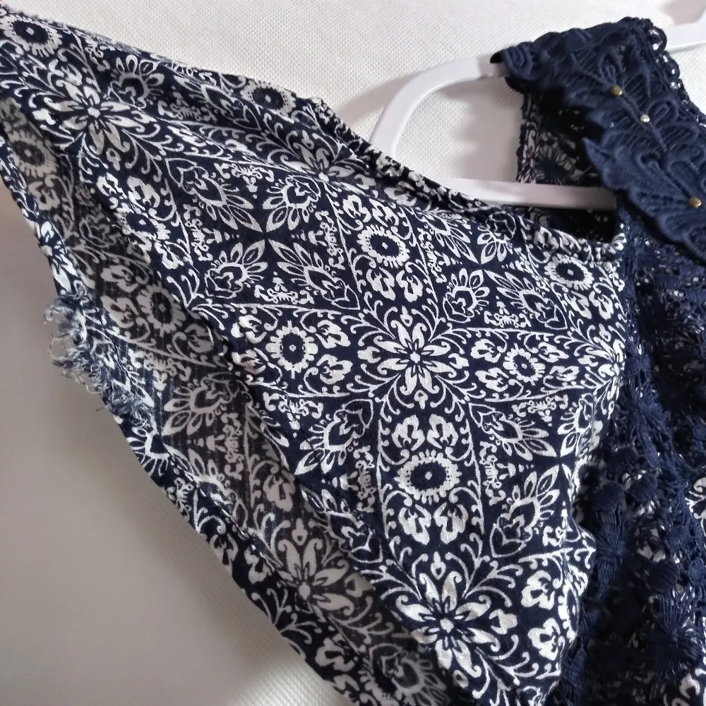 Knox Rose Blue Floral A Line Embroidered Lace Cold Shoulder Dress Size L - Image 4