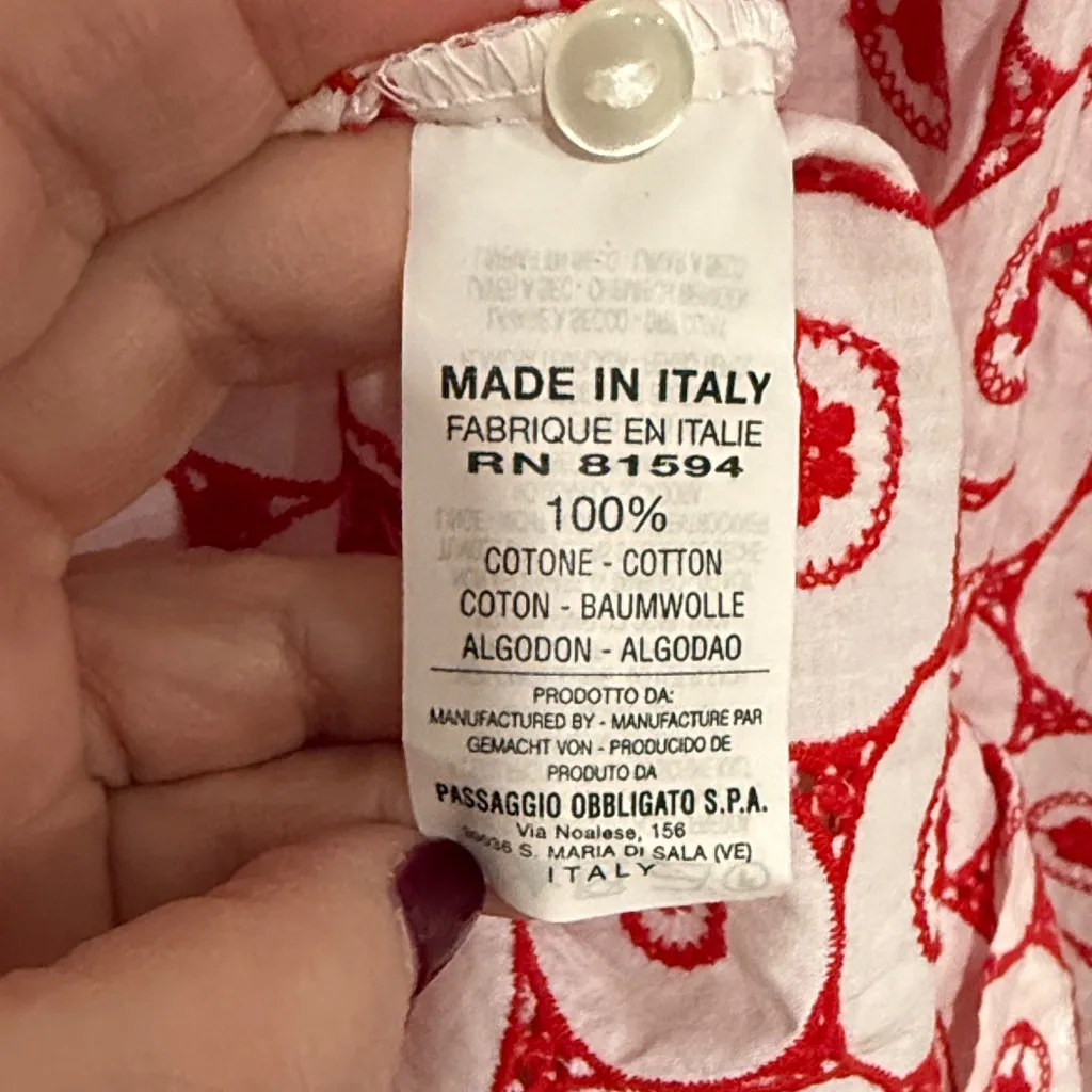 Naracamicie Red and White Patterned Dress Size 0 - Image 6