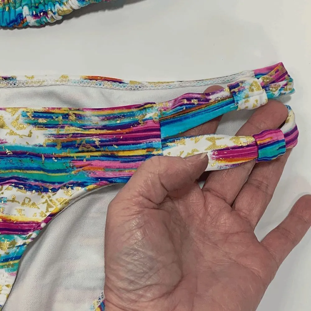 Women's Striped Two Piece Triangle Split Neck Swimsuit Multi - Image 2