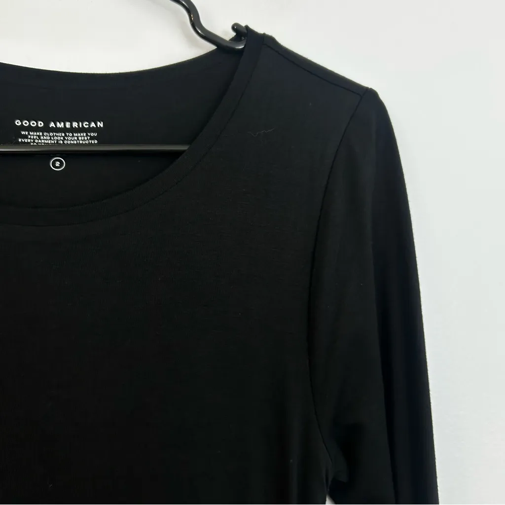 NWT Good American Black Long Sleeve Ruched Bodycon Midi Dress Size Medium - Image 7