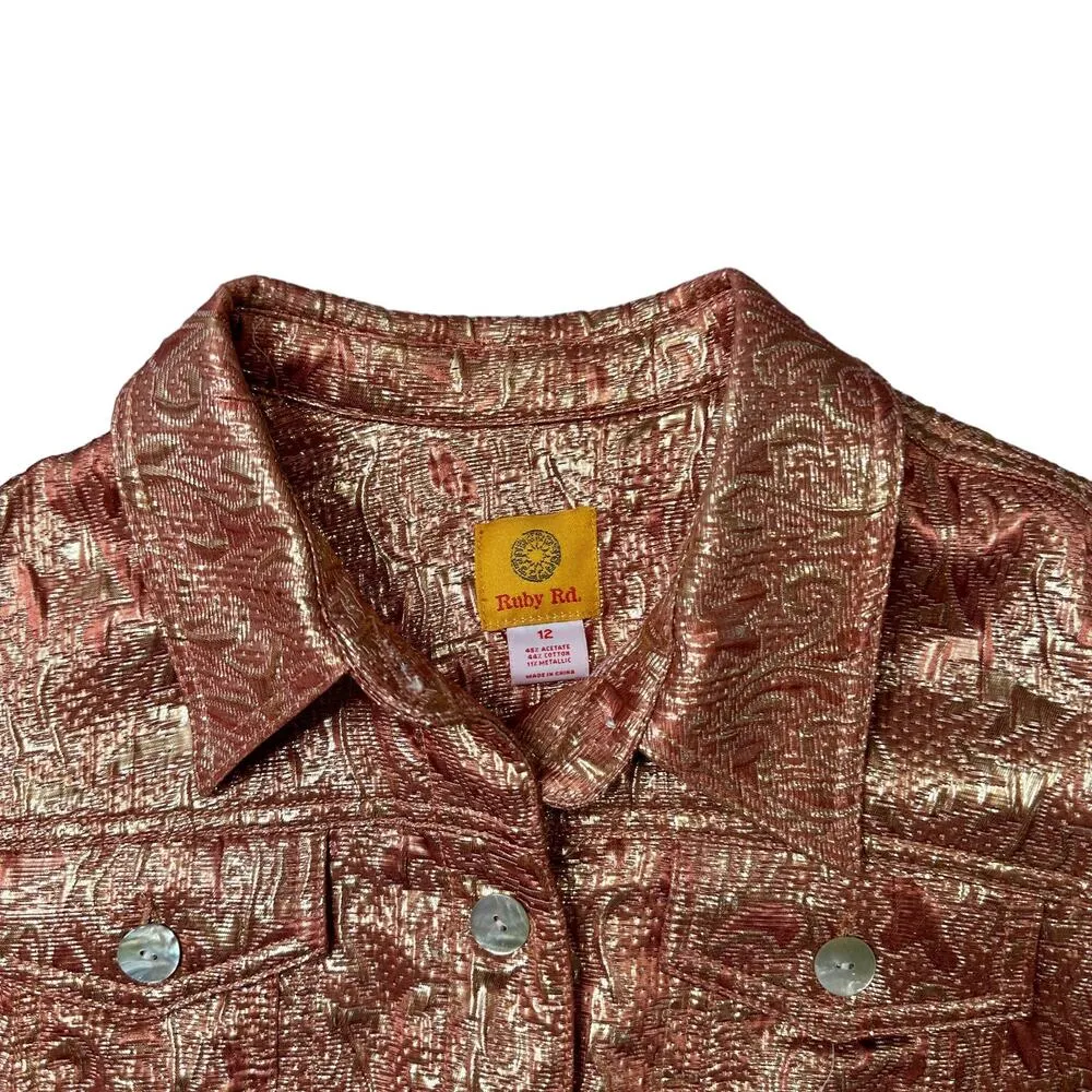 Ruby Rd. Pink And Gold Shiny Casual Jacket 12 - Image 3