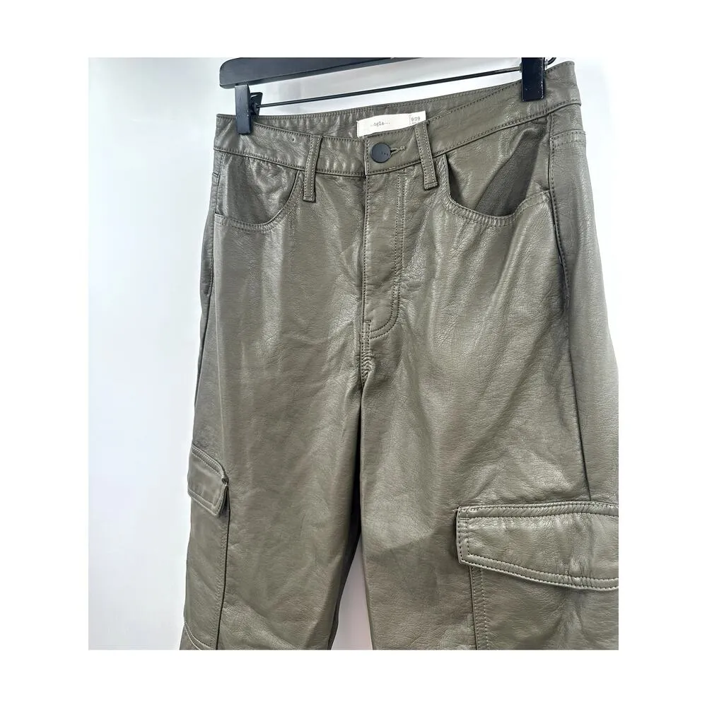 TGLA Olive Green Vegan Leather Cargo Pants Size 29 - Image 2