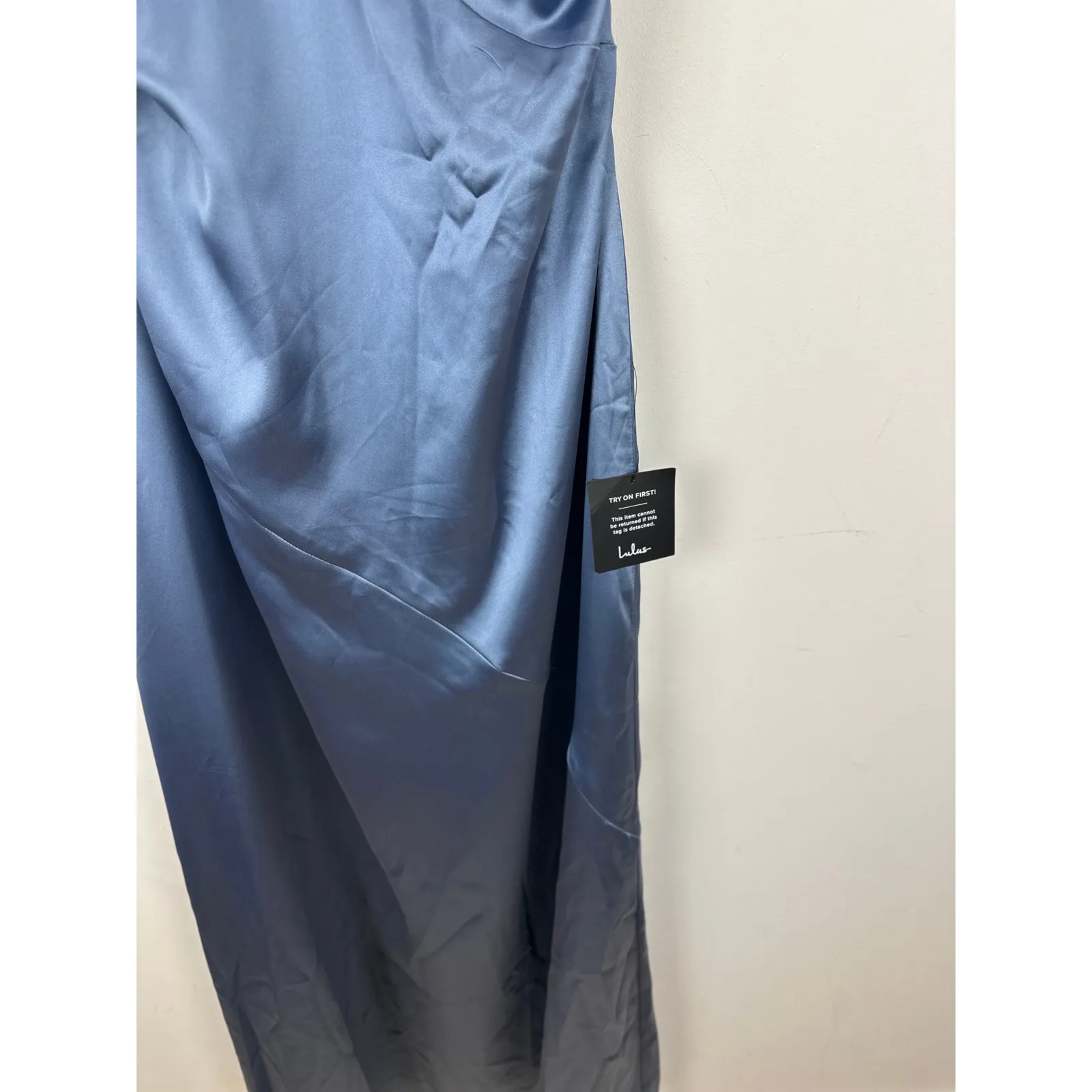 Lulus Purely Elegant Slate Blue Satin Twist Back Maxi Dress Long Formal XL NWT - Image 7