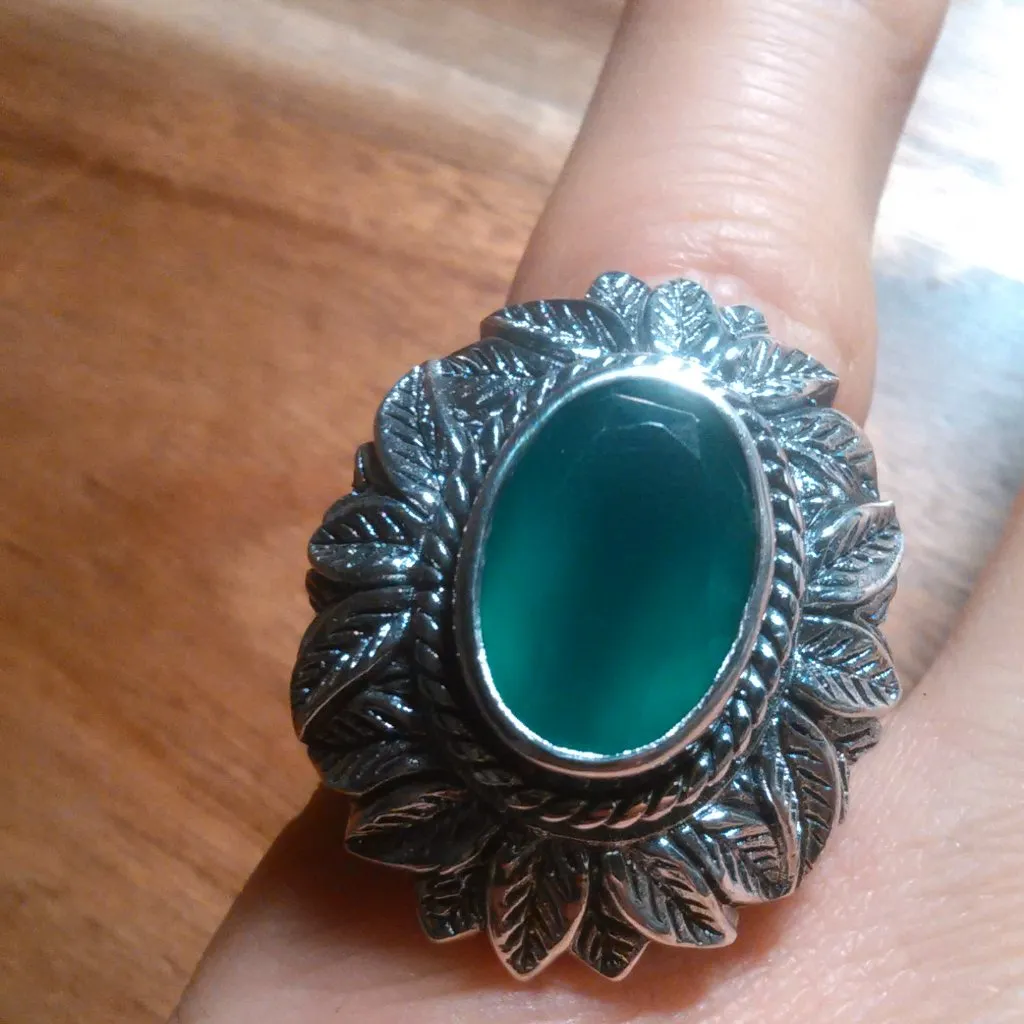 Bali Legacy Verde Onyx Sterling Silver Leaf Ring (Size 6) - Image 5