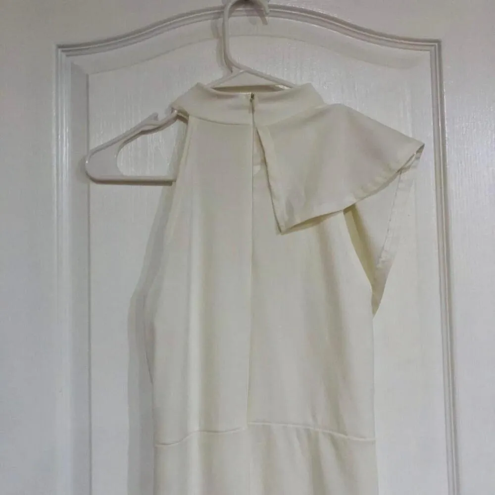 Women's One Shoulder‎ Jumpsuit Ruffle Flutter Sleeve Crew Neck White Size Medium - Image 6