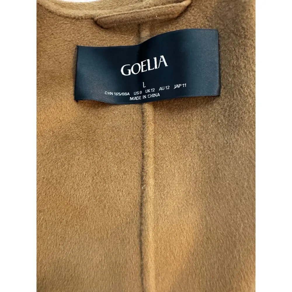 Goelia “Coffee Brown” Wrap Coat L 100% Wool Shell with Silk - Image 5