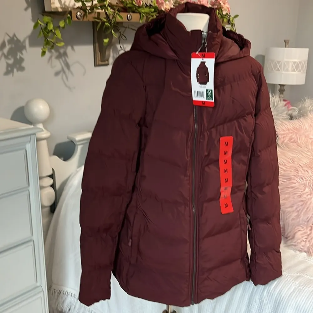 Puffer Coat Ski Jacket 32 Degrees Burgundy Maroon Womens Medium Hooded - Image 6