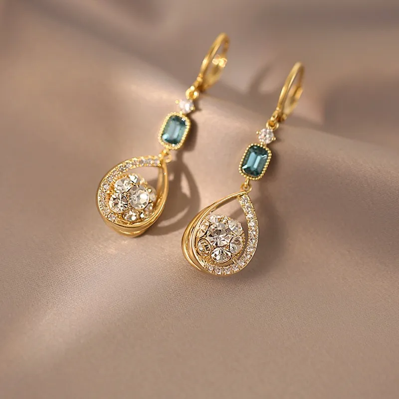 18K Gold Plated CZ Cubic Zirconia Teardrop Shape Dangle Drop Earrings for Women - Image 3