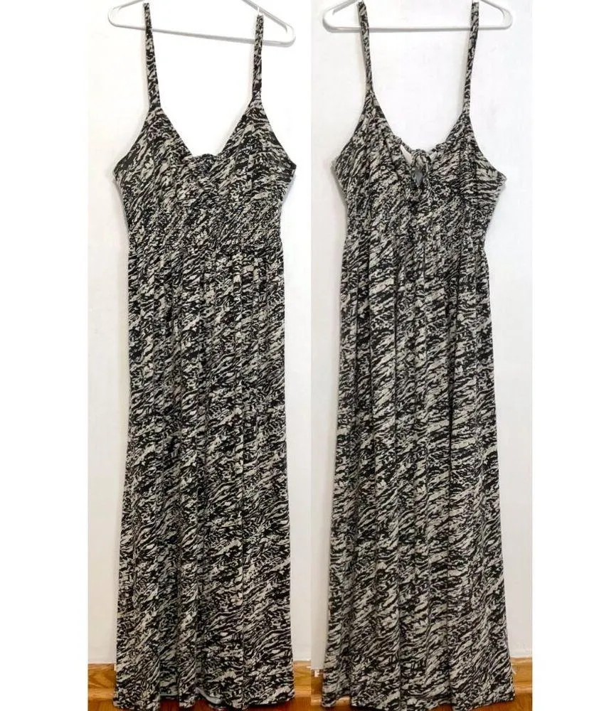 TORRID 1 Plus Size Feather Sleeveless Maxi Dress Cream Black Print Tie Back Boho - Image 3