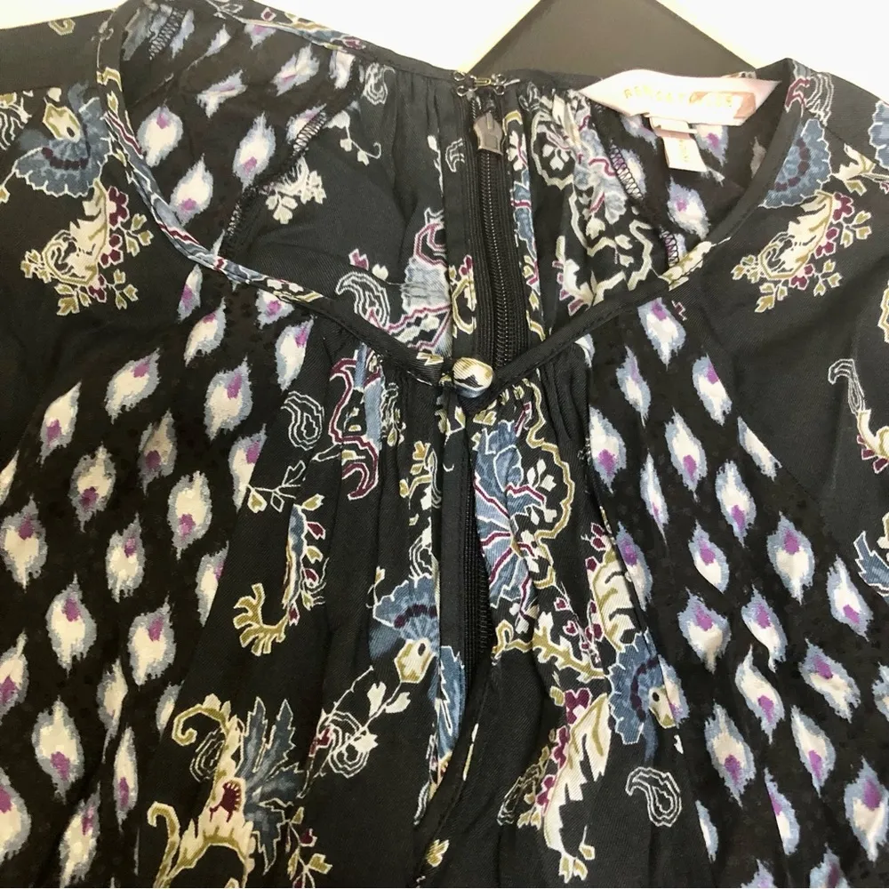 Jumpsuit Paisley Print Flutter Sleeve Silk Blend Navy & White 10 - Image 11