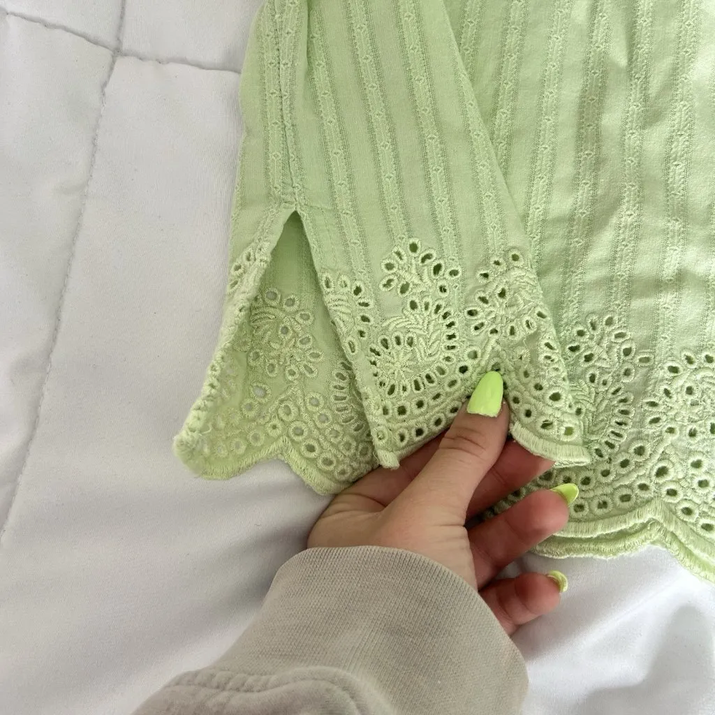 VTG Cathy Daniels Womens Size XL Mint Green 3/4 Sleeve Blouse Boho Chic Hippie - Image 2