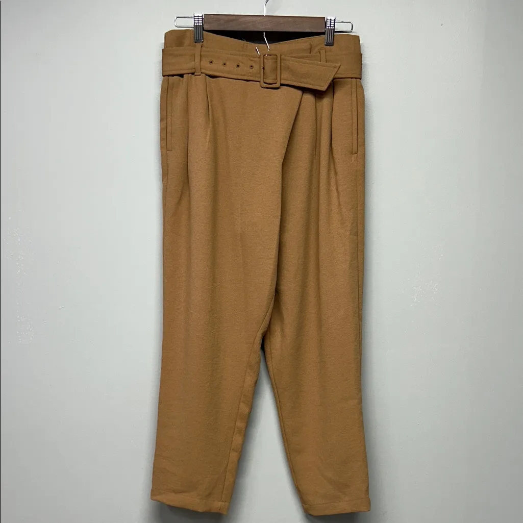 Aritzia Wilfred Musseaux Pant Size 2 Belted Asymmetrical Trouser Crepe Tan Biege - Image 2
