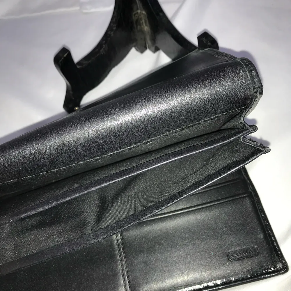 Coach Monogram Pleated Jacquard Gray & Black Canvas and Leather Long Wallet - Image 11