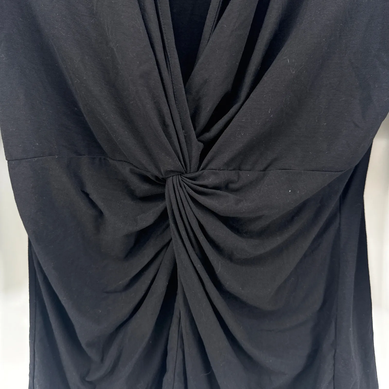 J. McLaughlin Irina Black Twist Front V-Neck 3/4 Sleeve Top Band Collar Large - Image 2