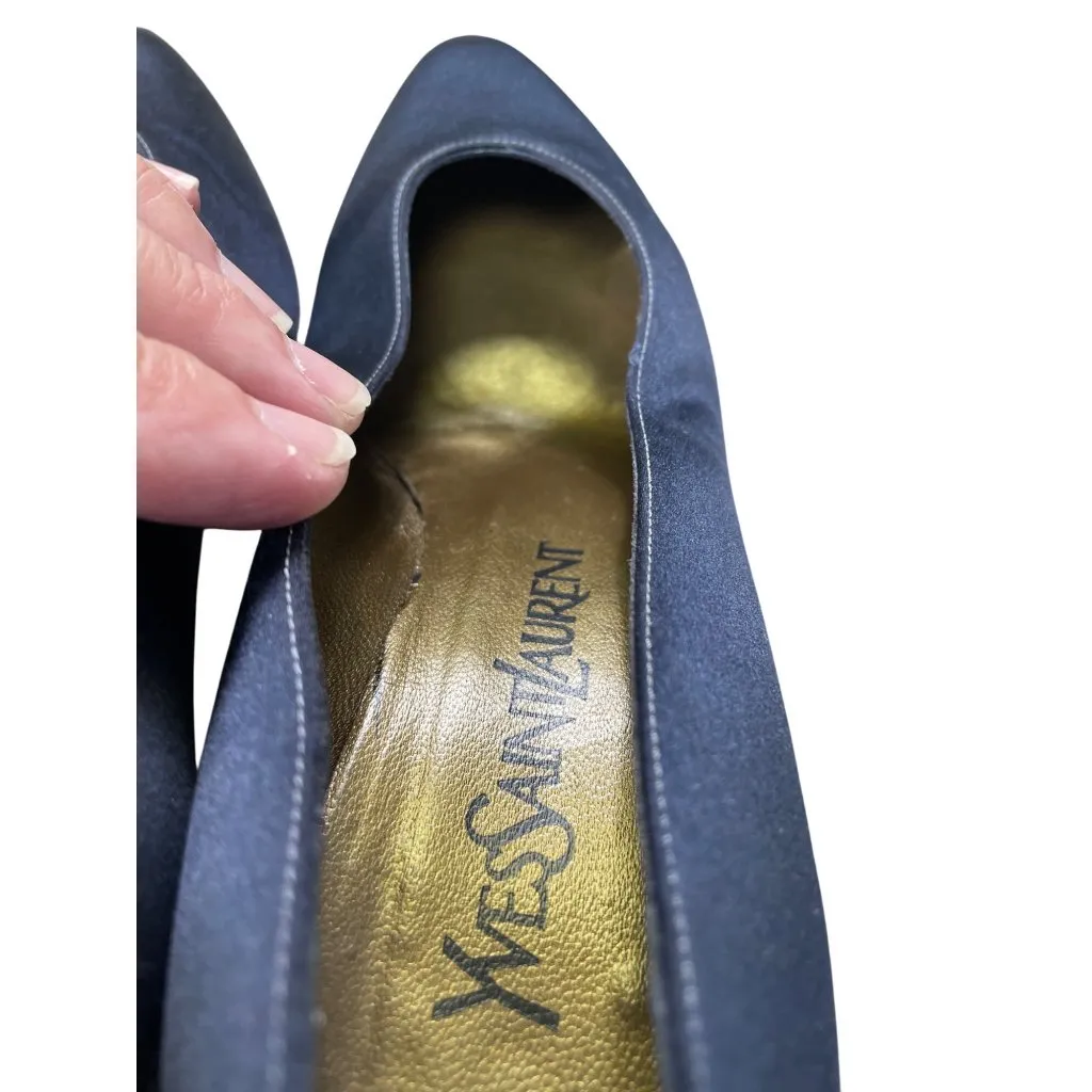 Yves Saint Laurent Womens Blue Satin Kitten Heel Pumps Size 5.5M SKU 8833 - Image 16