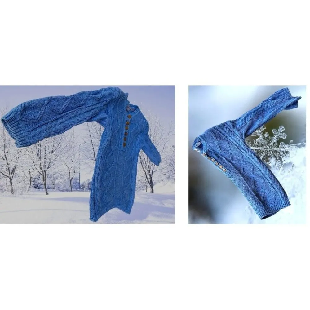 Nuggets Cable Knit Sweater Medium Vintage Powder Blue Upper Front Button… Size undefined - Image 7