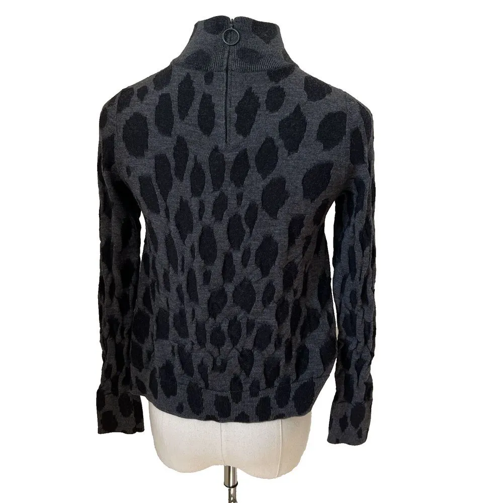 Akris Punto Sweater Womens 2 Wool Jacquard Mock Neck Gray Black Spotted Pullover - Image 3