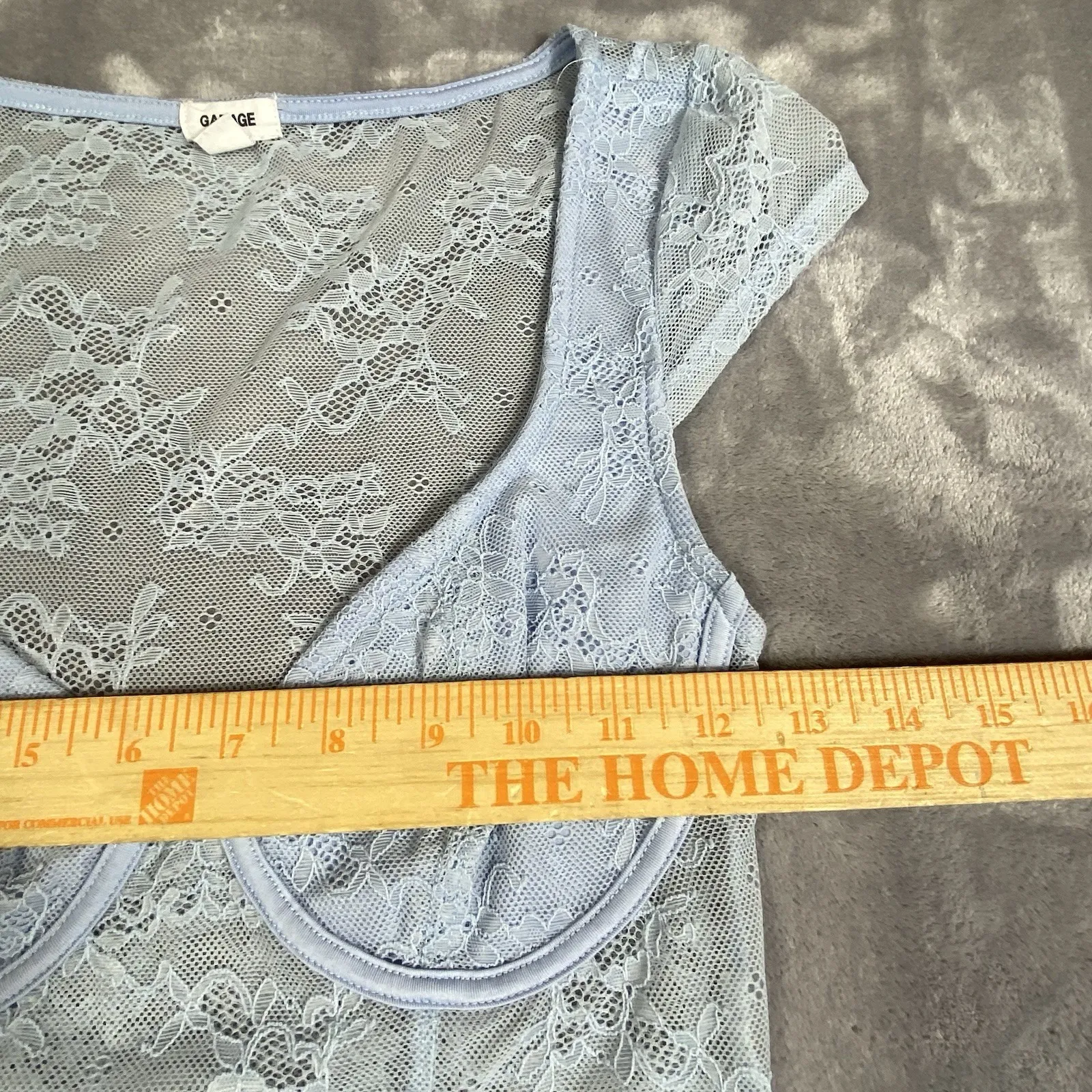 Garage‎ Lace V Neck Cropped Top Size XS Cami Romantic Babydoll Sexy Midriff Blue - Image 7