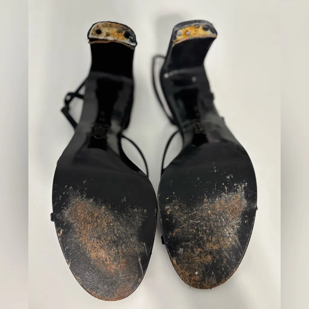 Richard Tyler Vintage Made in Italy WELL WORN formal Satin Heels Sandals Size 8 Black - Image 6