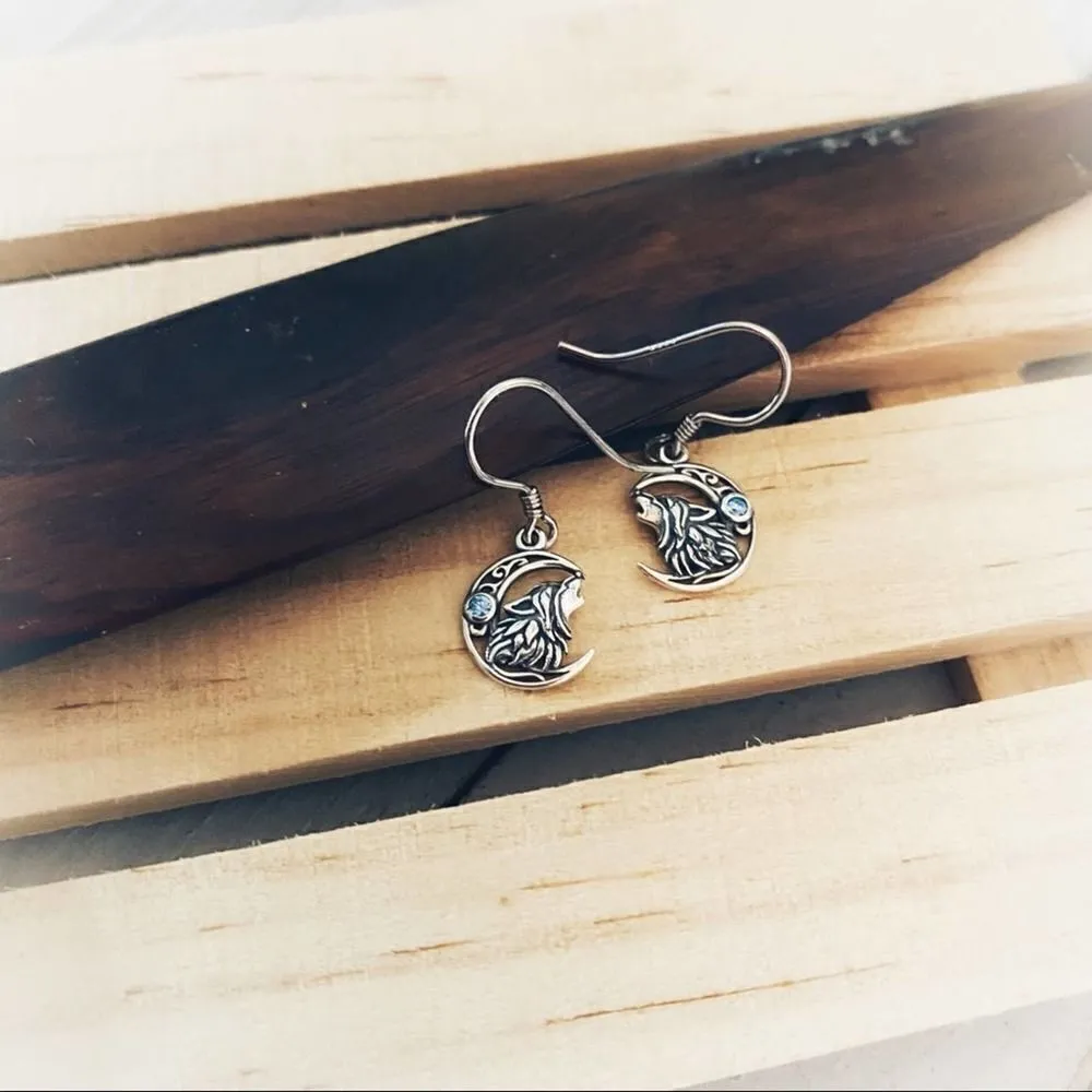 Wolf Moon Sterling Blue Crystal CZ Earrings Silver - Image 6