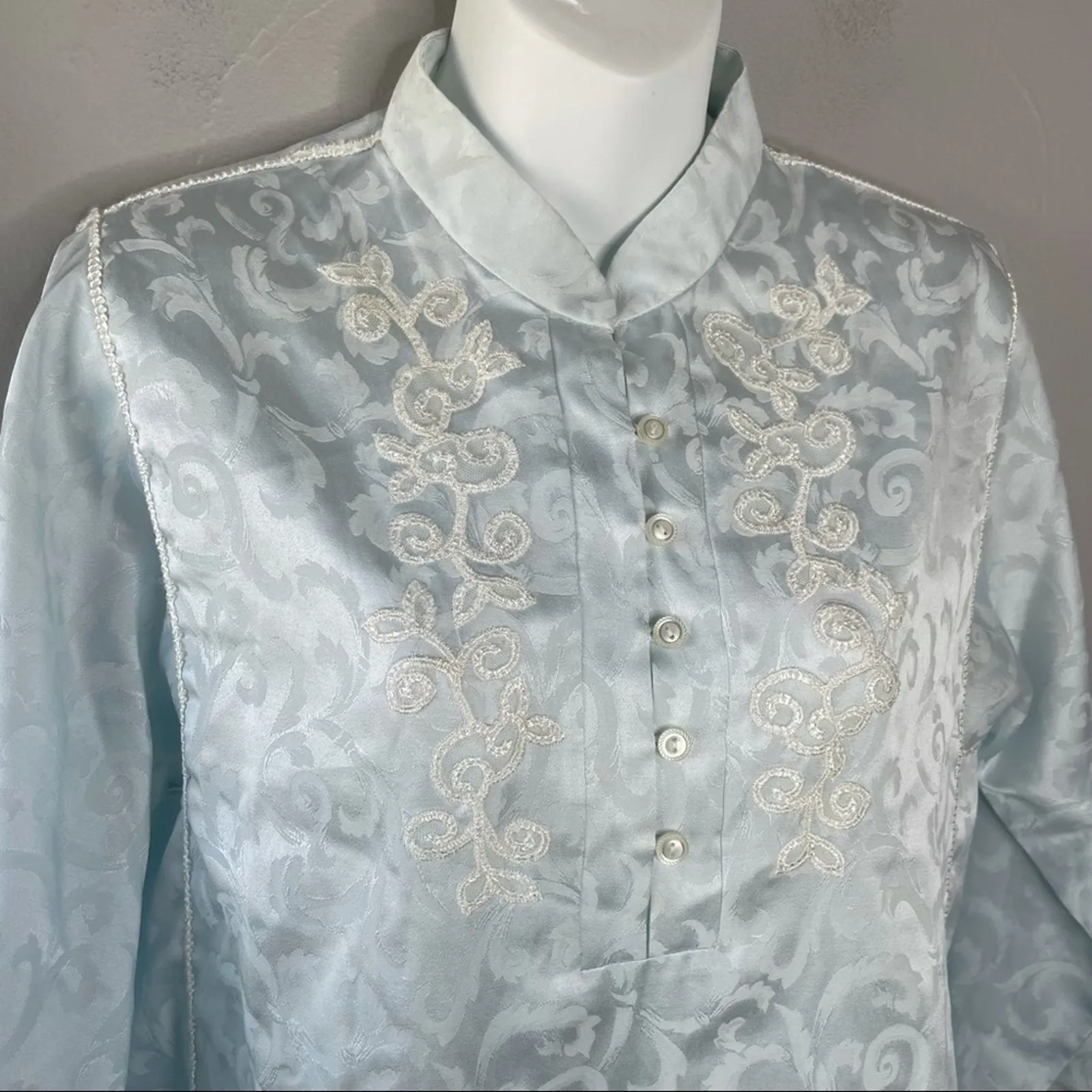 Vintage OSCAR DE LA RENTA Sleep Tunic Women Small Jacquard Embroidered Old Money - Image 2