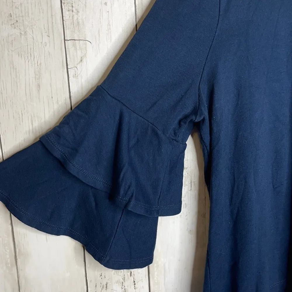 W5 navy blue thick layered flared bell sleeve top - Image 4