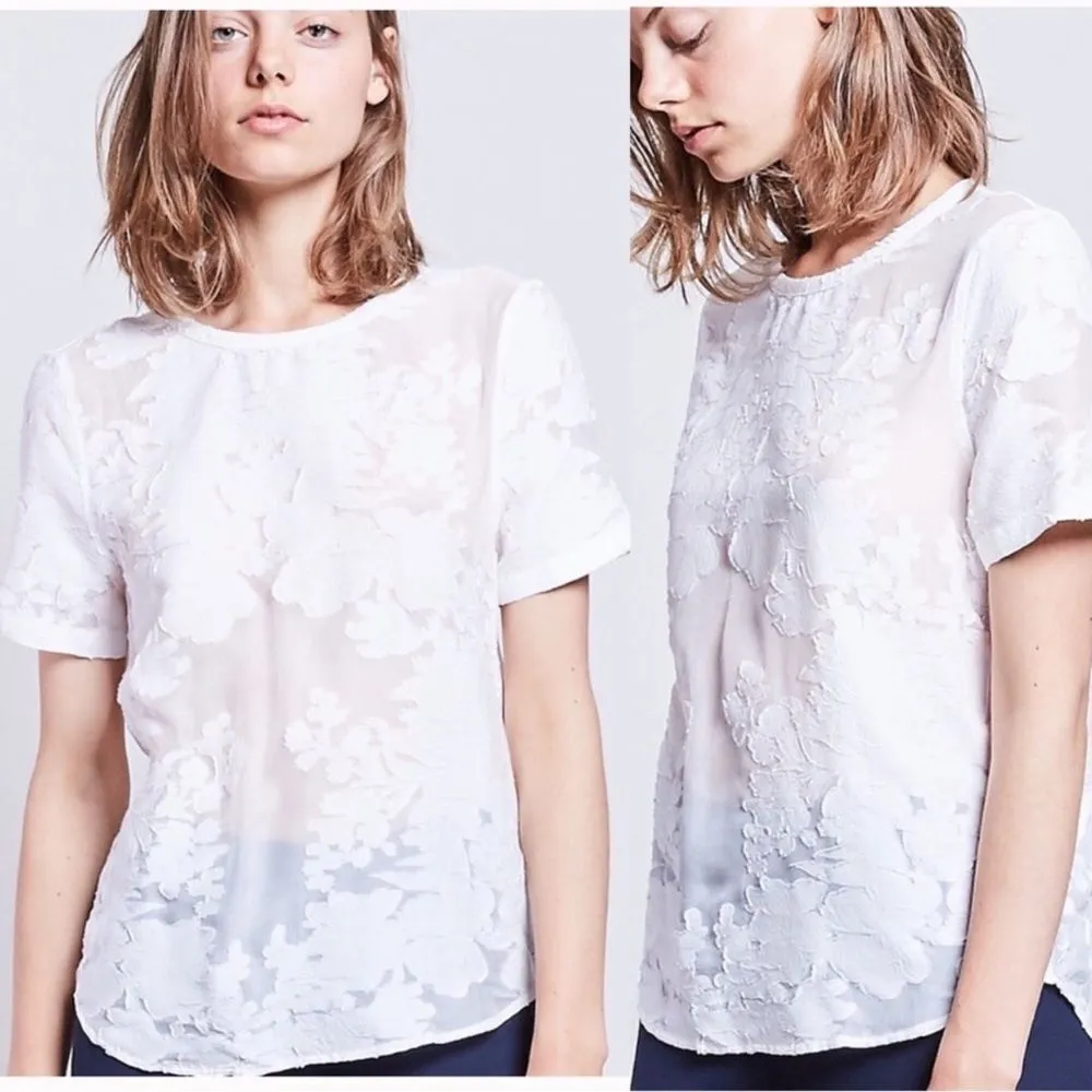 Equipment Riley Tee Silk Sheer Floral Blouse Top NEW in White Small Short Sleeve - Image 3