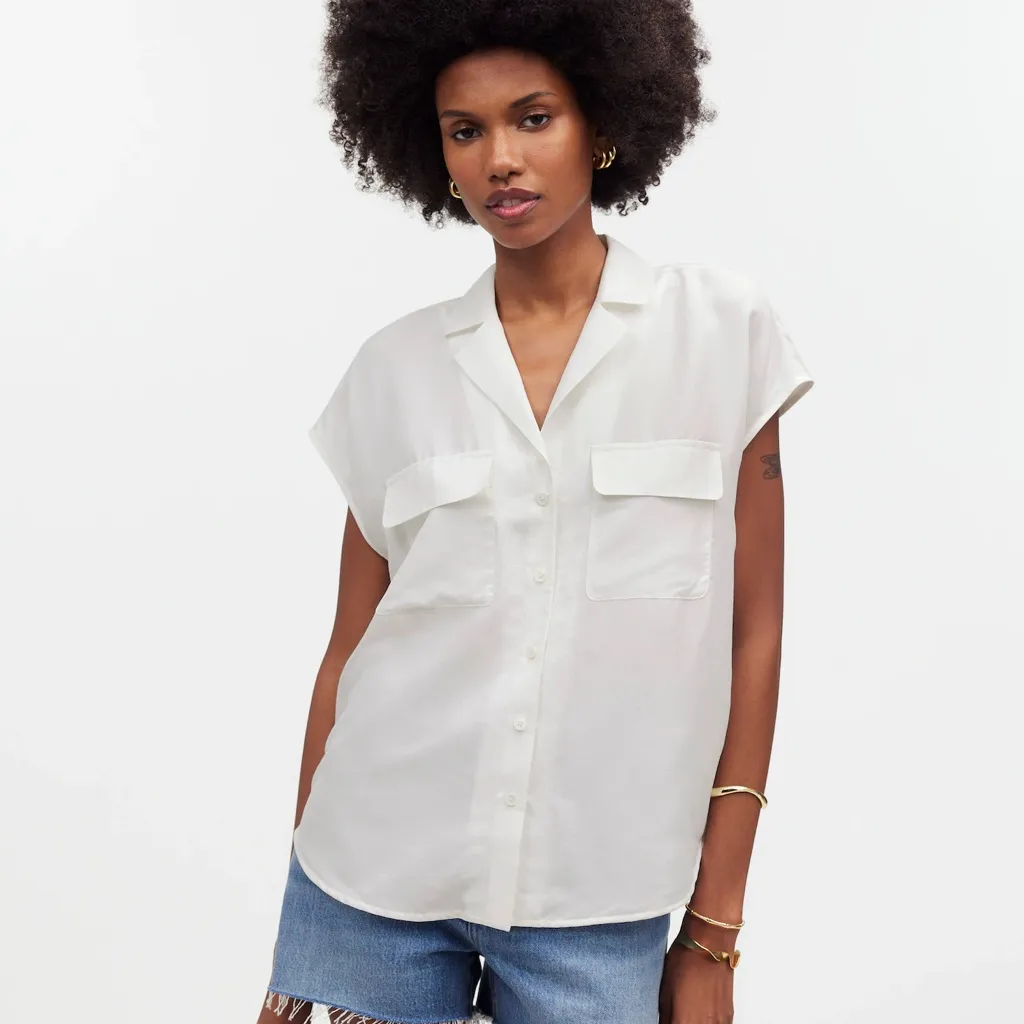 Madewell Silk Drapey Patch-Pocket Sleeveless Shirt in lighthouse‎ NR125 size xs - Image 10