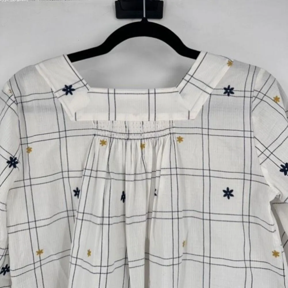 Madewell Embroidered Windowpane Square-Neck Button-Down‎ Top White White Wash XS - Image 13