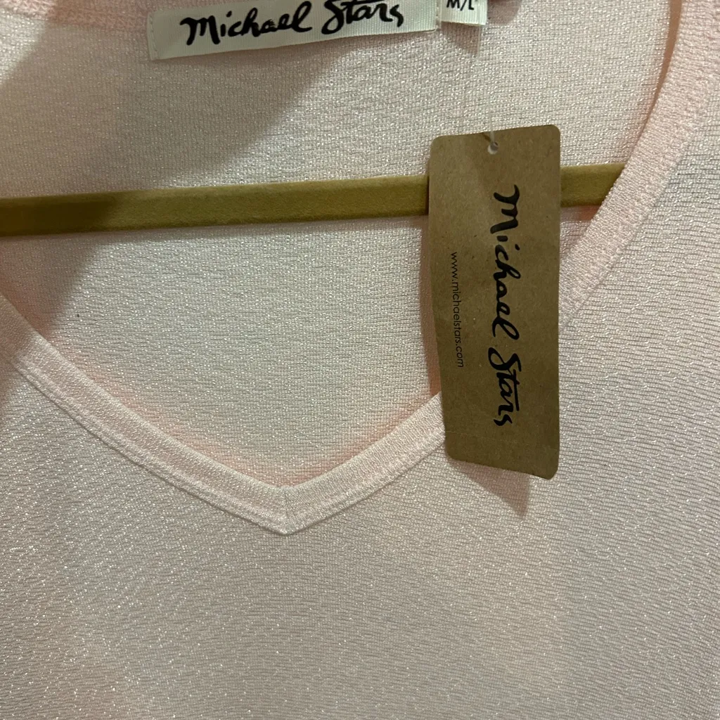 Michael Stars for Anthropologie Long Sleeve V-Neck T-Shirt Light Pink Sheer M/L - Image 6