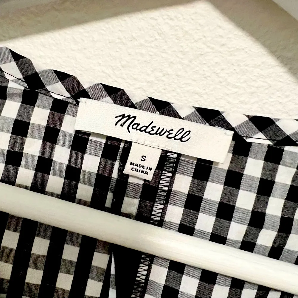 Madewell Smocked Black & White Checkered Gingham Tassel Top with Embroidery S - Image 11