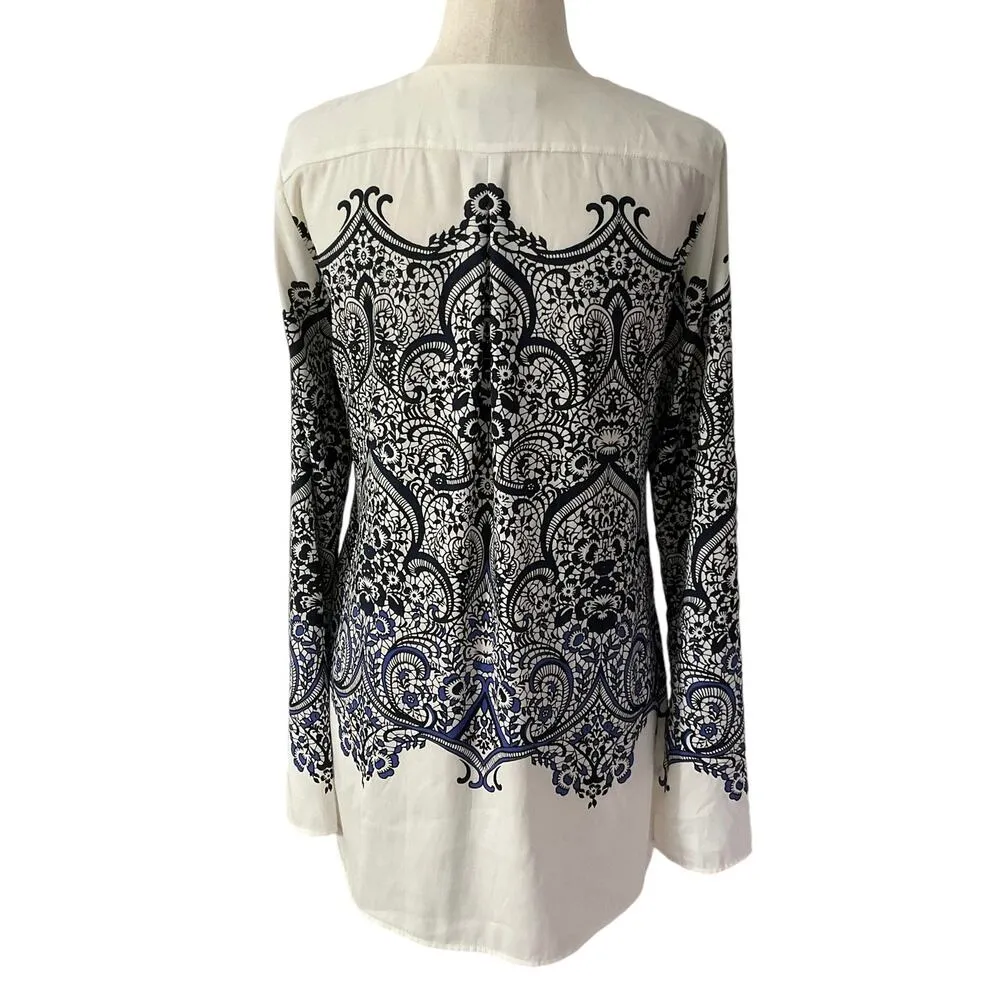 White House Black Market Multicolor Deep V-Neck Top Women Size 2 | 33-11 - Image 2