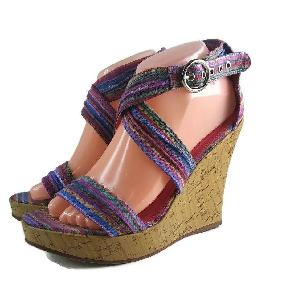CHARLOTTE RUSSE Multicolor Strap Cork Wedge 8 - Image 3