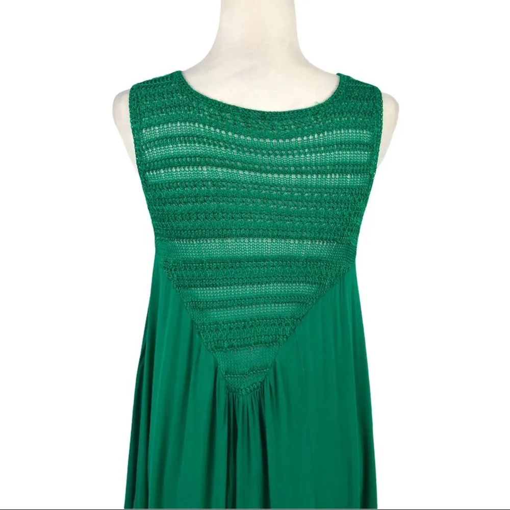 Free People Green Embroidered Flowing Day Dress Crochet Hi Low Hem Size Small - Image 11